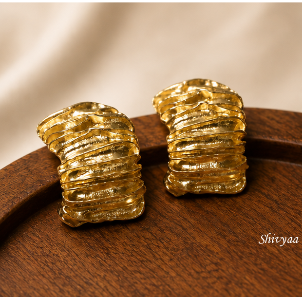 Hustle Sign - Ripple Gold Statement Stud Earrings