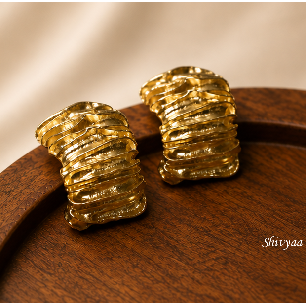 Hustle Sign - Ripple Gold Statement Stud Earrings