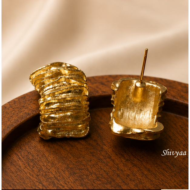 Hustle Sign - Ripple Gold Statement Stud Earrings