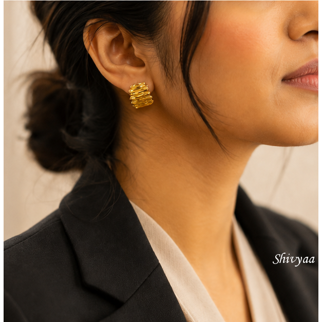 Hustle Sign - Ripple Gold Statement Stud Earrings