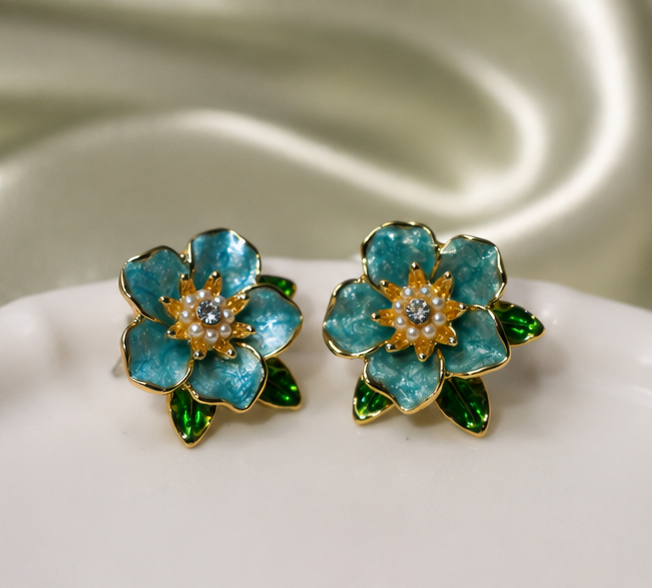 Firozi Phool Studs