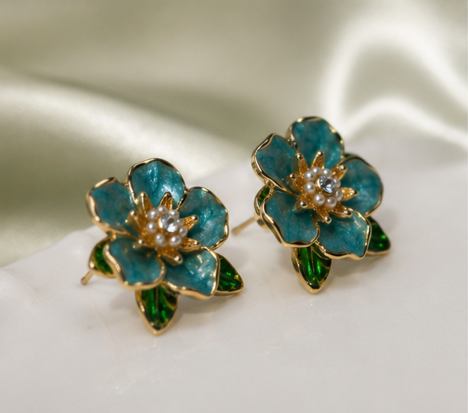 Firozi Phool Studs