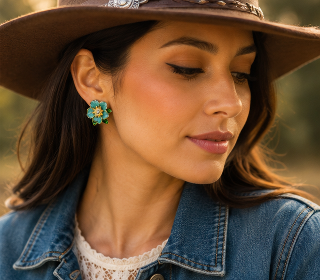 Firozi Phool Studs