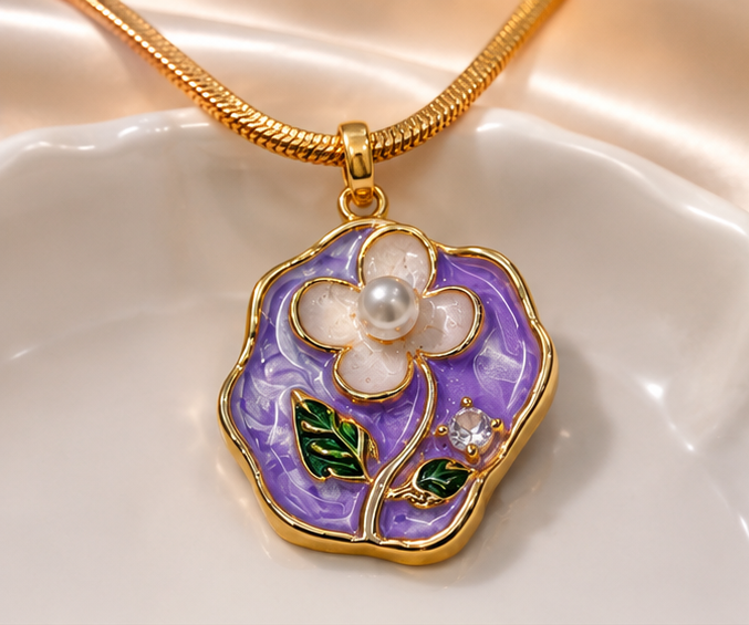 Violet Pearl Bloom Pendant Necklace