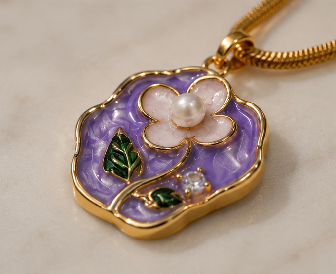 Violet Pearl Bloom Pendant Necklace