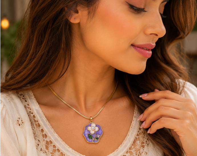 Violet Pearl Bloom Pendant Necklace