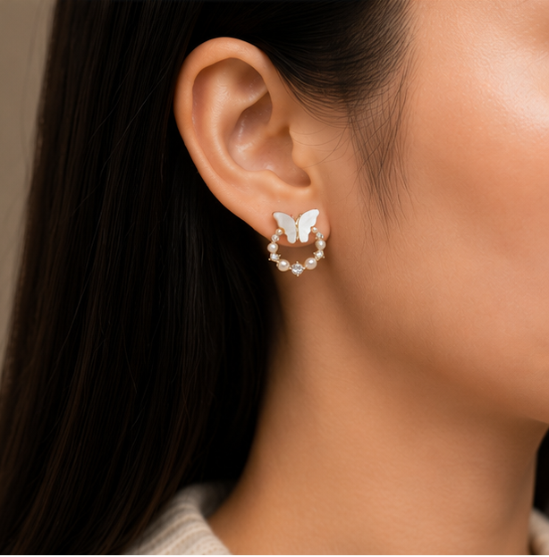 Pearl Flutter Crystal Hoop Earrings