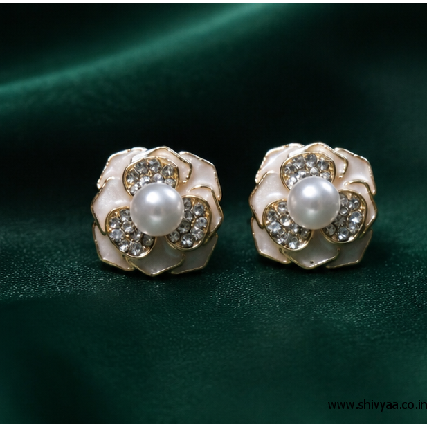 Pearl Blossom Crystal Stud Earrings