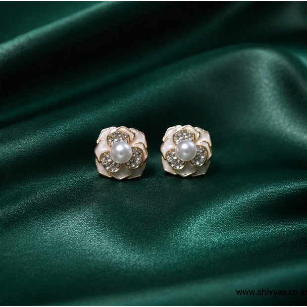 Pearl Blossom Crystal Stud Earrings