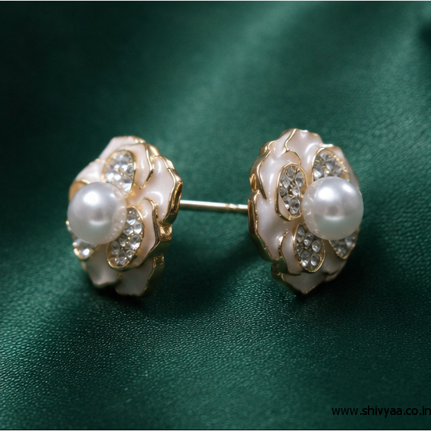 Pearl Blossom Crystal Stud Earrings