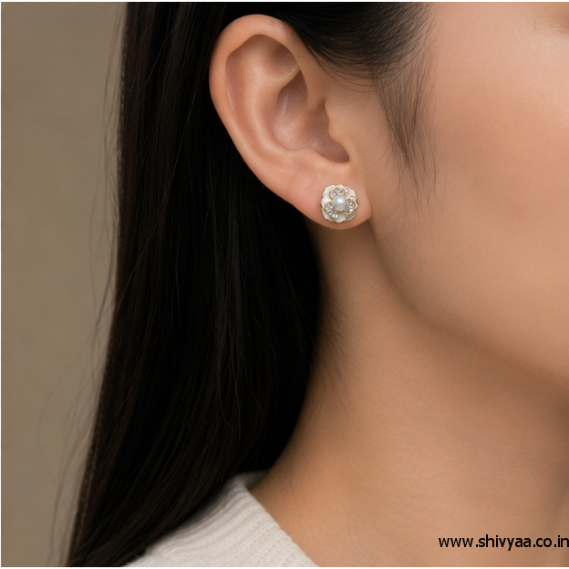 Pearl Blossom Crystal Stud Earrings