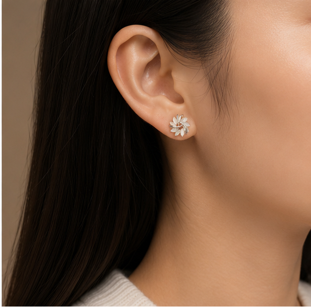 Ivory Bloom Floral Stud Earrings