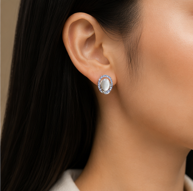 Moonlit Halo Crystal Stud Earrings