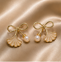 Ivory Ginkgo Pearl Bow Earrings