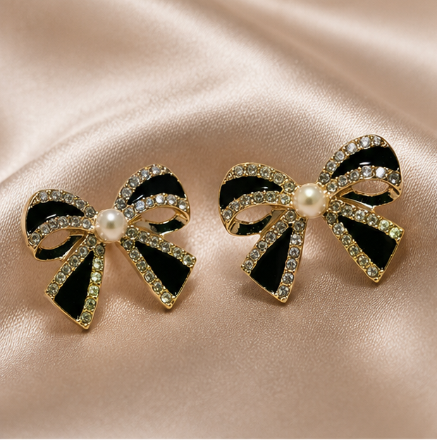 Noir Elegance Bow Earrings