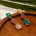 Asymmetrical Pastel Gemstone Cascade Drop Earrings
