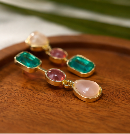 Asymmetrical Pastel Gemstone Cascade Drop Earrings