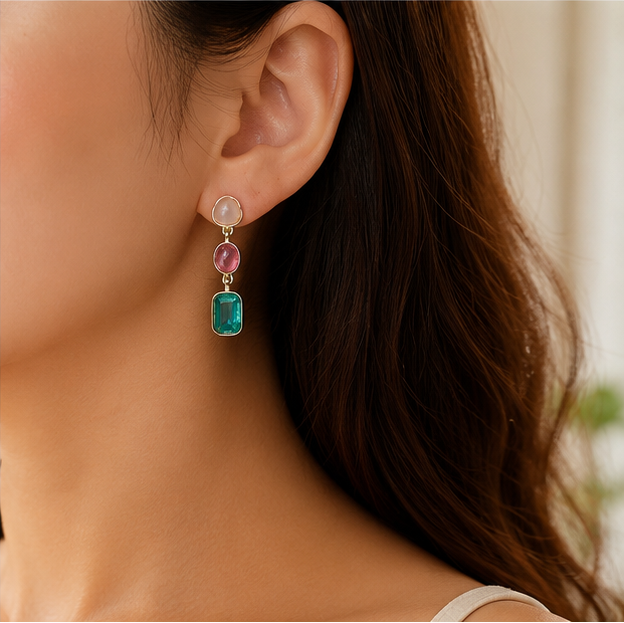 Asymmetrical Pastel Gemstone Cascade Drop Earrings