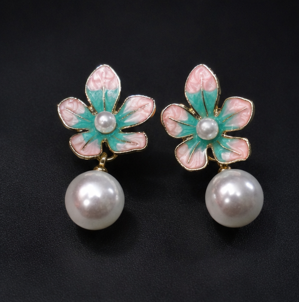 Pastel Blossom Pearl Drop Earrings