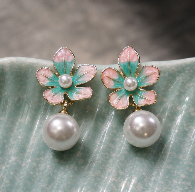 Pastel Blossom Pearl Drop Earrings