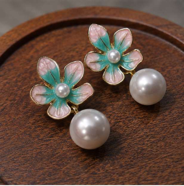 Pastel Blossom Pearl Drop Earrings