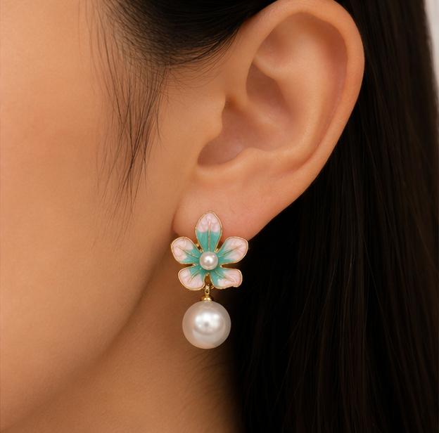 Pastel Blossom Pearl Drop Earrings