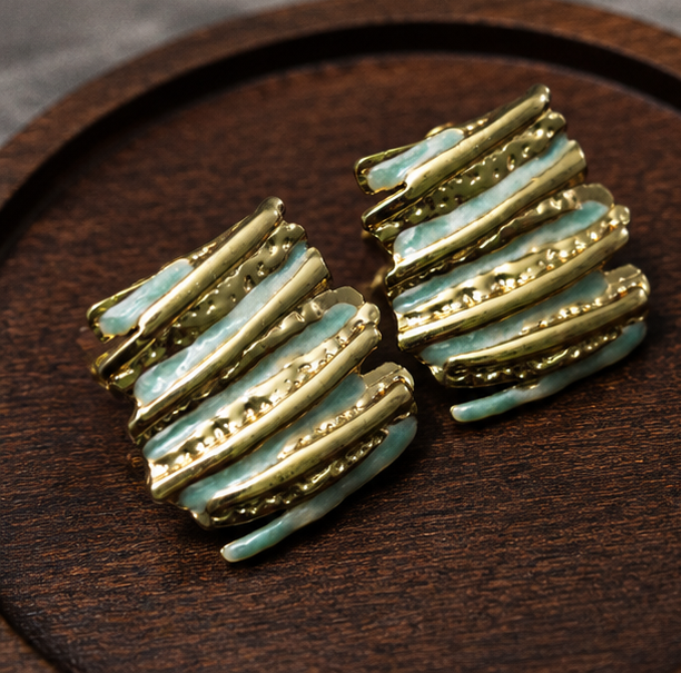 Mint Mosaic Statement Stud Earrings