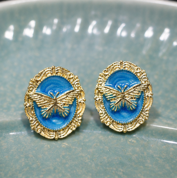 Azure Butterfly Vintage Stud Earrings