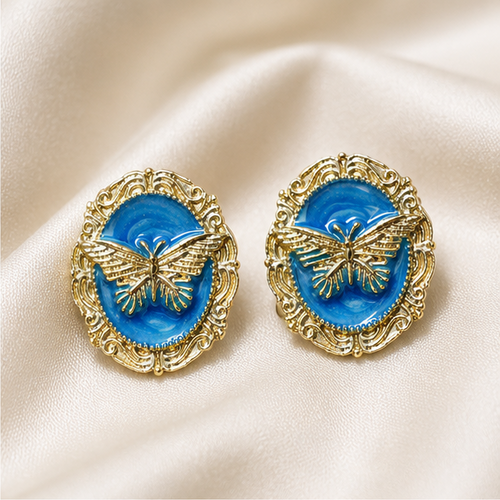 Azure Butterfly Vintage Stud Earrings