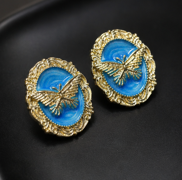 Azure Butterfly Vintage Stud Earrings