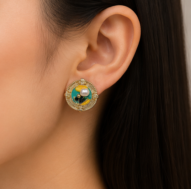 Golden Meadow Pearl Stud Earrings