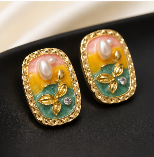 Sunlit Meadow Pearl Stud Earrings