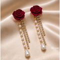 Queen Energy - Crimson Rose Pearl Tassel Earrings