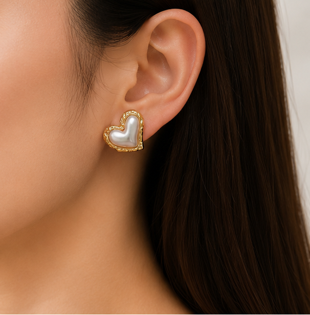 Pearl Heart Stud Earrings