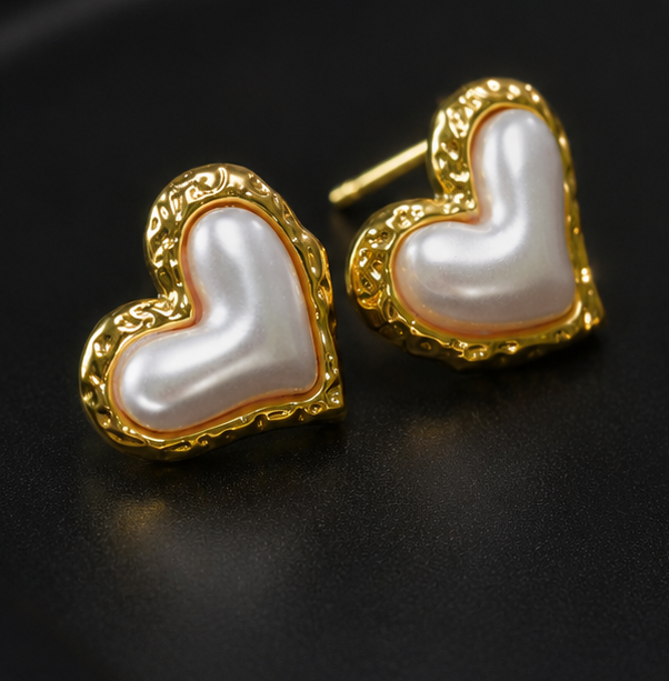 Pearl Heart Stud Earrings
