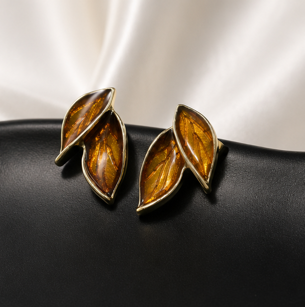 Amber Leaf Statement Stud Earrings