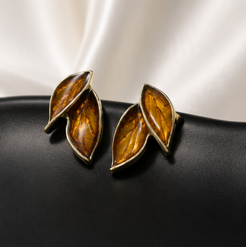 Amber Leaf Statement Stud Earrings