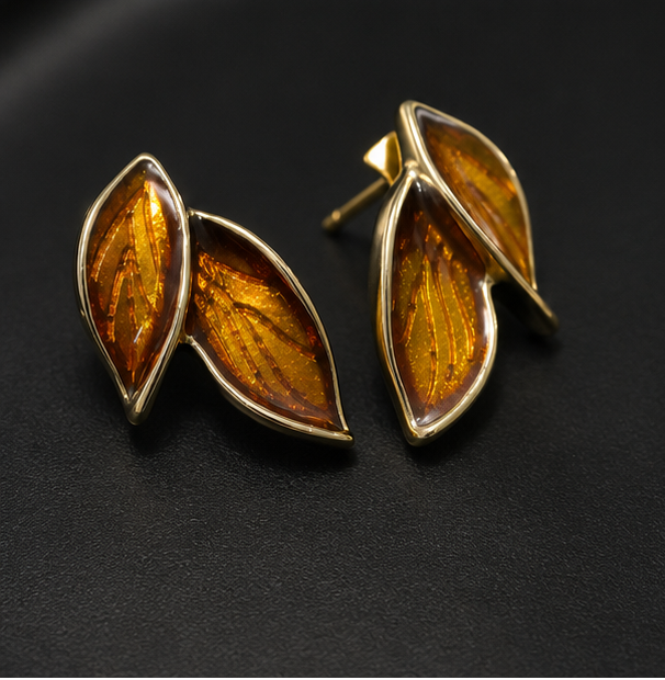 Amber Leaf Statement Stud Earrings