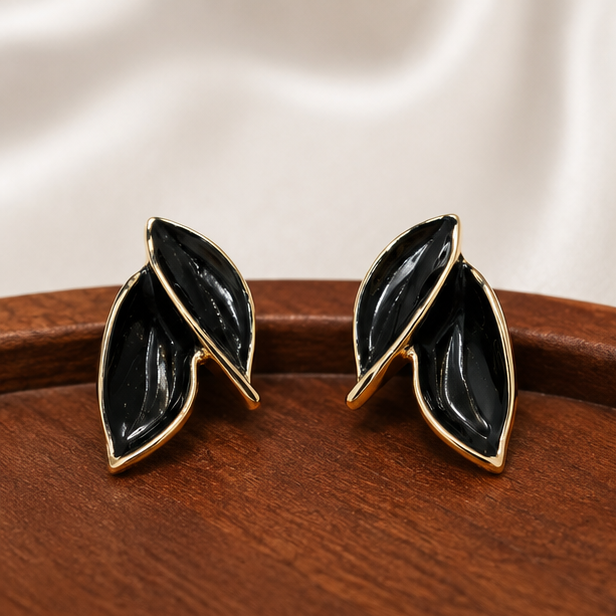 Midnight Leaf Statement Stud Earrings