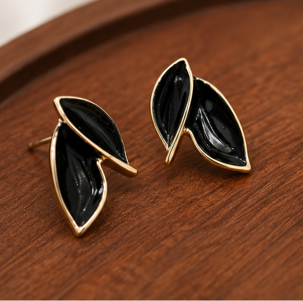 Midnight Leaf Statement Stud Earrings