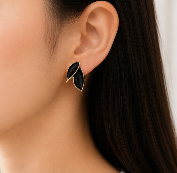 Midnight Leaf Statement Stud Earrings