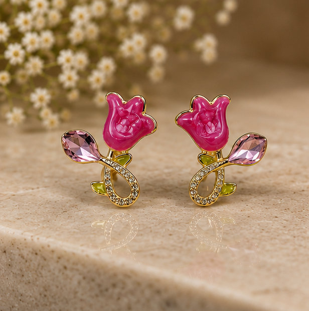 Blush Beam - Pink Tulip Sparkle Stud Earrings