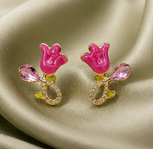 Blush Beam - Pink Tulip Sparkle Stud Earrings