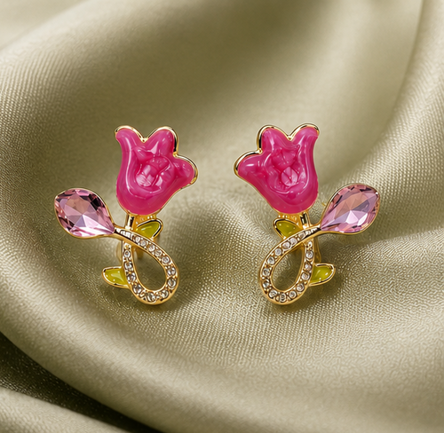 Blush Beam - Pink Tulip Sparkle Stud Earrings