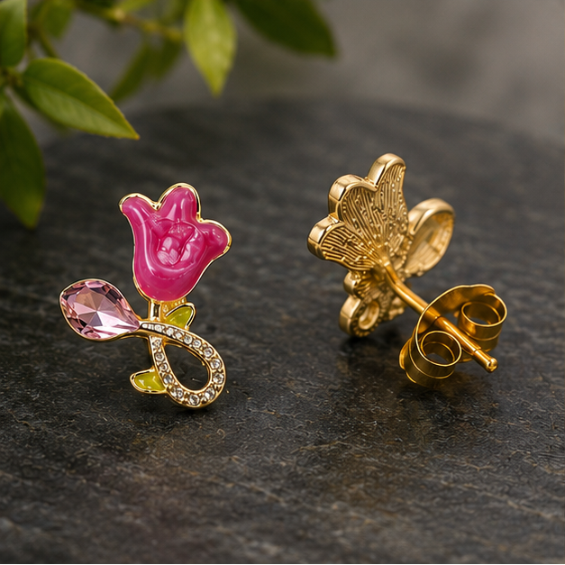Blush Beam - Pink Tulip Sparkle Stud Earrings