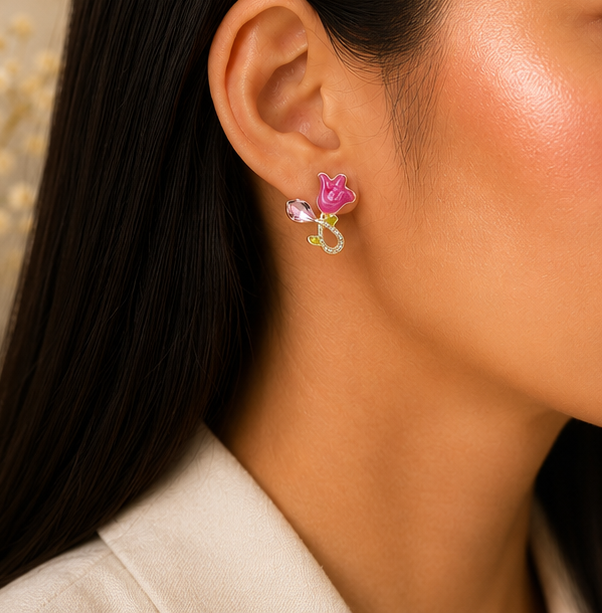 Blush Beam - Pink Tulip Sparkle Stud Earrings