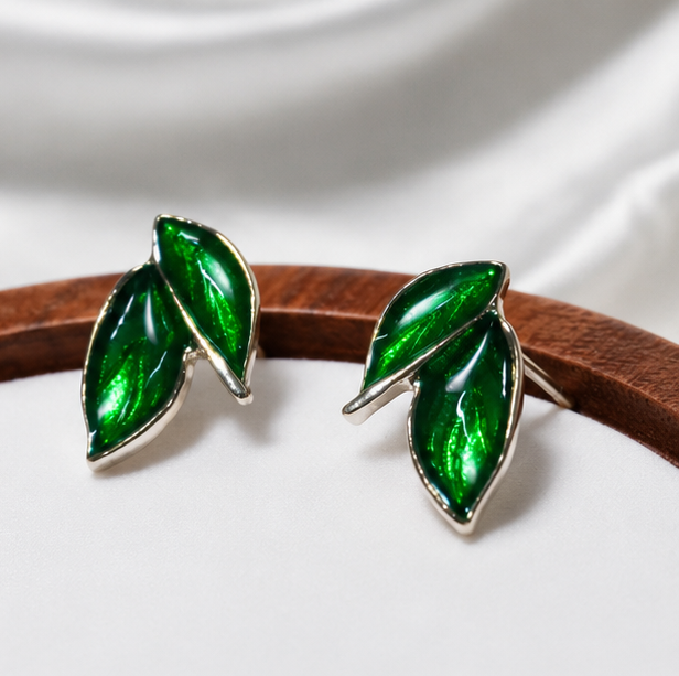 Emerald Leaf Statement Stud Earrings