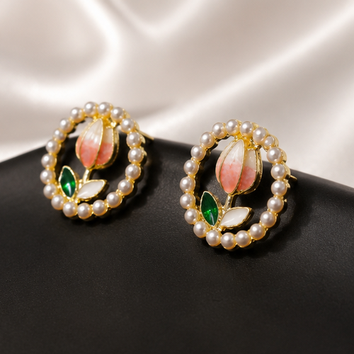 Blush Bloom Tulip Pearl Stud Earrings