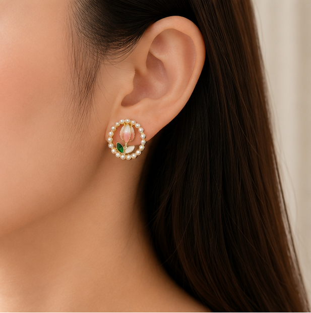 Blush Bloom Tulip Pearl Stud Earrings