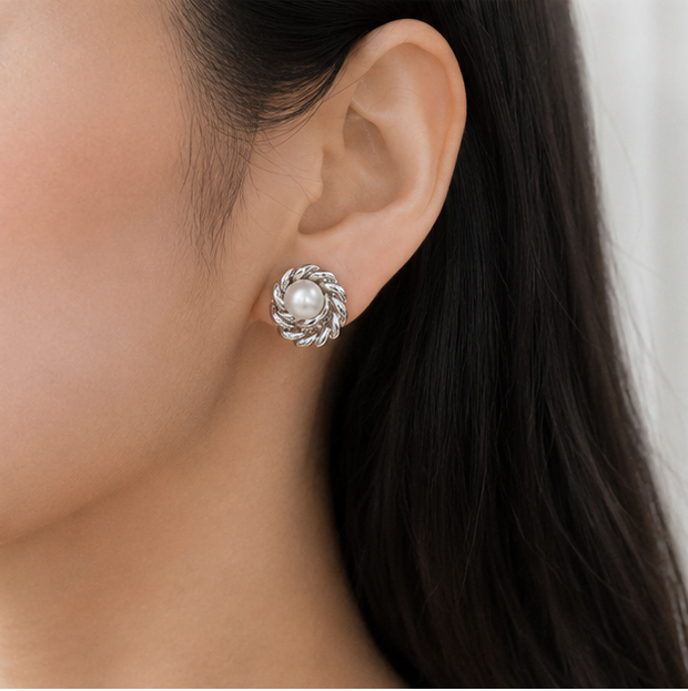 Pearl Twirl Vintage Stud Earrings